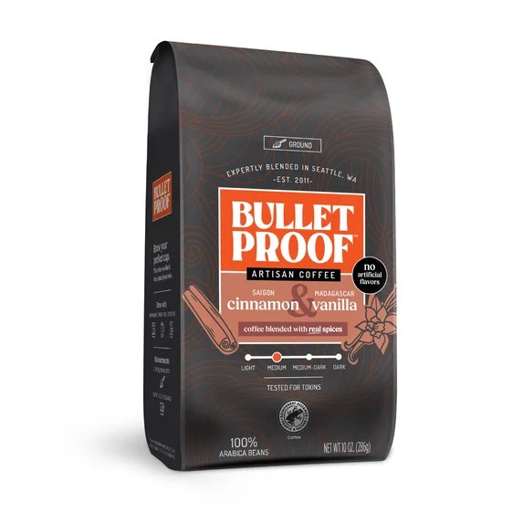 Bulletproof Cinnamon & Vanilla Ground Coffee, 10 Ounces, Medium Roast, Clean Coffee Tested for To... | Walmart (US)