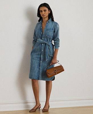 Women's Long-Sleeve Belted Shirtdress | Macy's