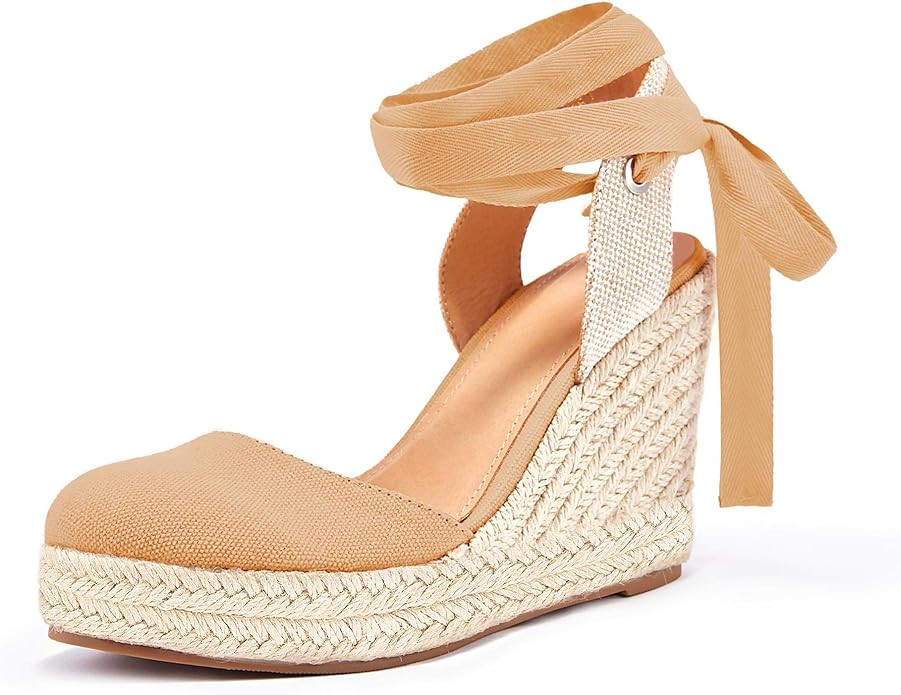 Ermonn Womens Espadrilles Wedge Sandals Platform Closed Toe Ankle Strap Lace Up Summer Shoes | Amazon (US)