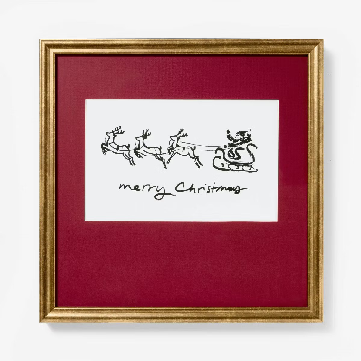 14"x14" Merry Christmas Santa and Reindeer Framed Wall Art Print - Threshold™ designed with Stu... | Target