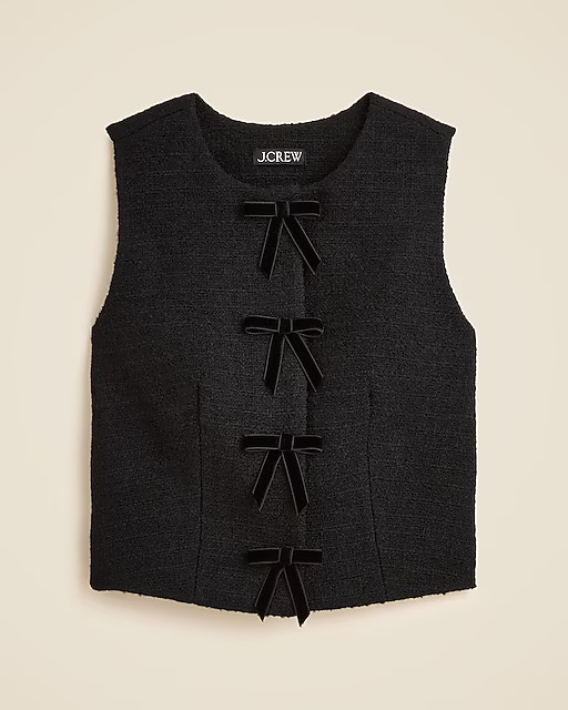 Tweed crewneck vest with velvet bows | J. Crew US