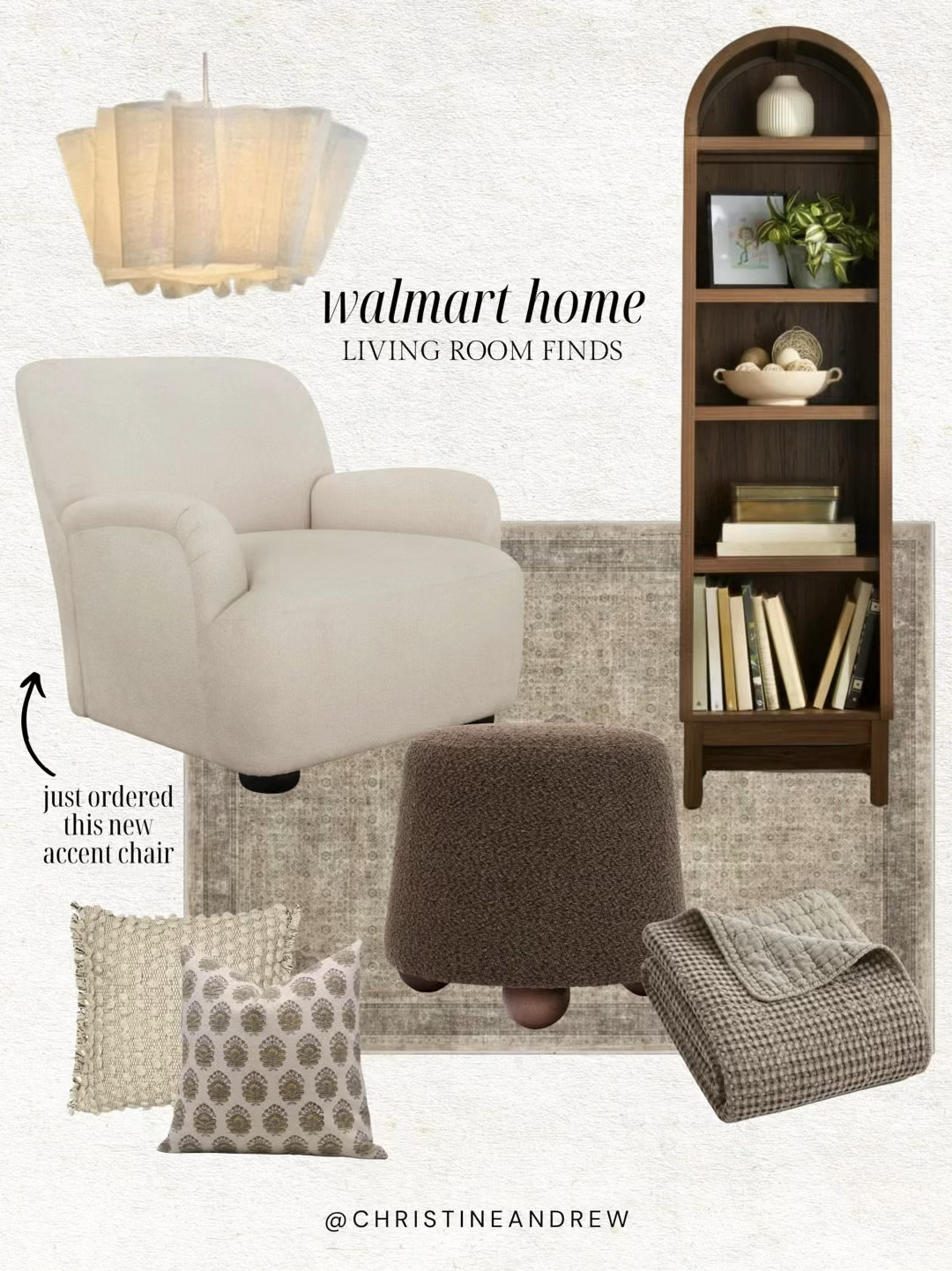 Walmart home - living room finds 🤎 just ordered this new white accent chair 

Accent chair, white accent chair, living room update, neutral living room, brown bookshelf, arched bookshelf, brown ottoman, waffle blanket, accent pillow, area rug, living room rug, Christine Andrew, Andrew home 

#LTKStyleTip #LTKWatchNow #LTKHome