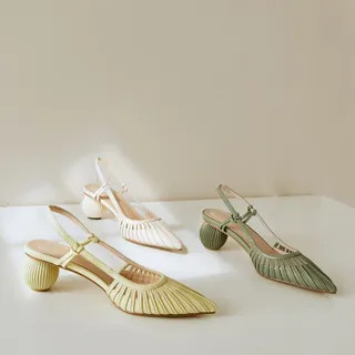 Faux Leather Pointy-Toe Chunky Heel Slingback Pumps | YesStyle Global