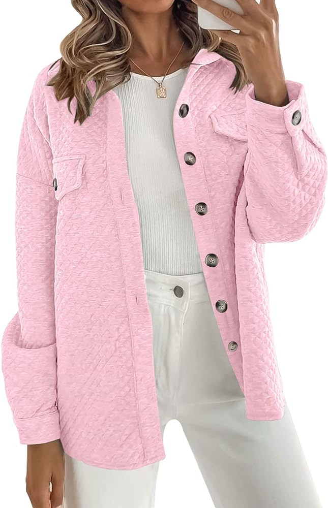 ZESICA Women's Casual Long Sleeve Button Down Loose Lightweight Shacket Shirt Jacket Coat Outerwe... | Amazon (US)