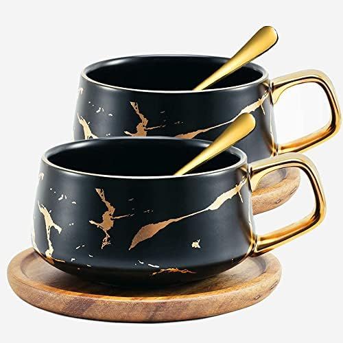 2 Pcs Tea Cup and Saucer Set, Porcelain Espresso Coffee Cup Set, with Saucer and Spoon, Ceramic Mugs | Amazon (UK)