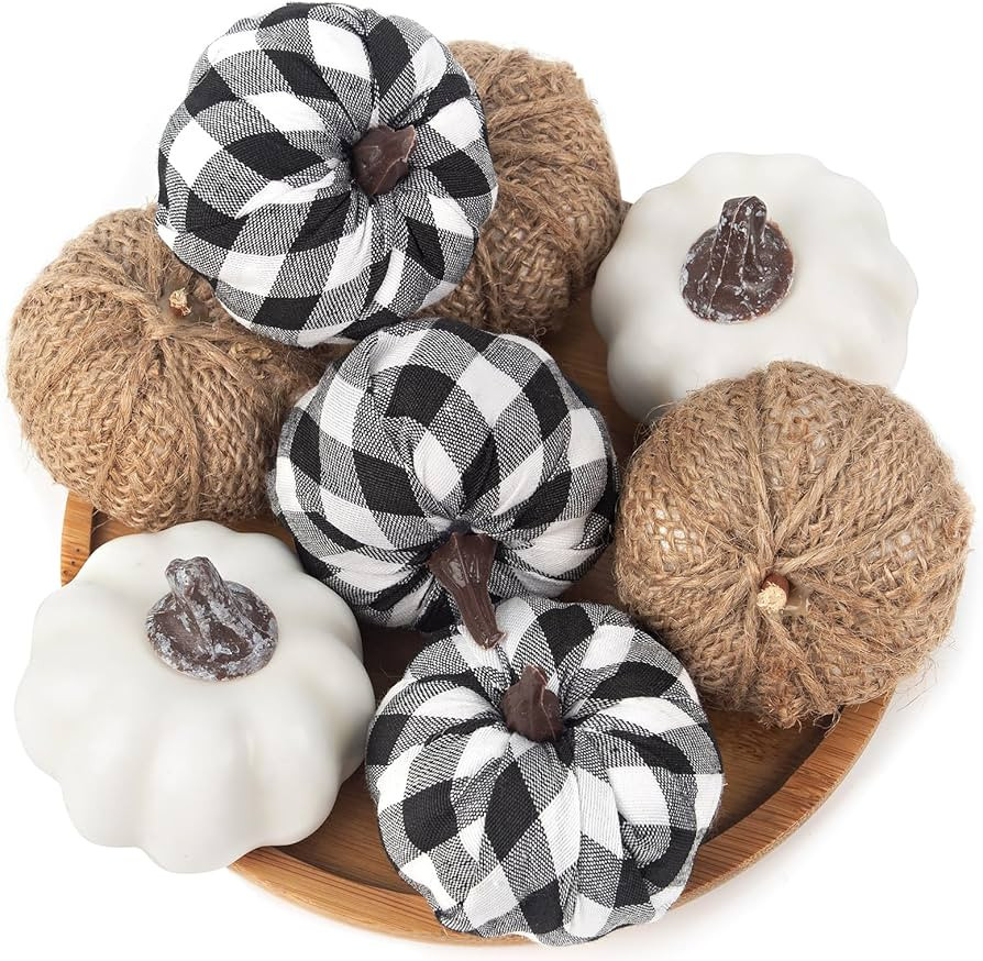 DomeStar 8PCS Pumpkins for Thanksgiving Table Decorations, Assorted Artificial Pumpkins Fabric Pu... | Amazon (US)