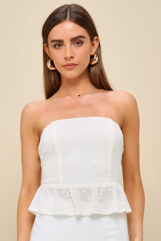 Adorable Character Cream Textured Strapless Tie-Back Top | Lulus