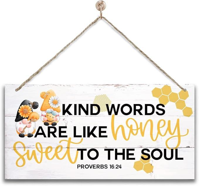 Hanging Bumblebee Gnome Wood Decor Sign, Kind Words Are Like Honey Printed Wood Wall Art Sign, Ho... | Amazon (US)
