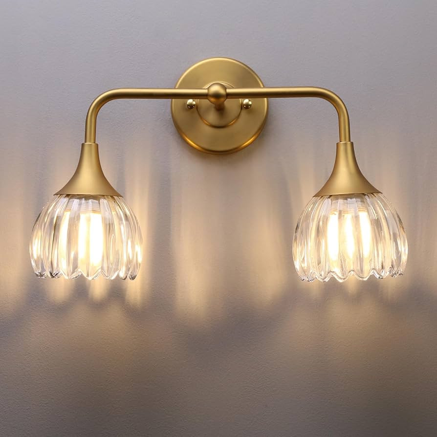 Permo 2-Light Industrial Wall Sconce Tulip Flower Glass Lampshade Wall Lamp Bathroom Vanity Mirro... | Amazon (CA)