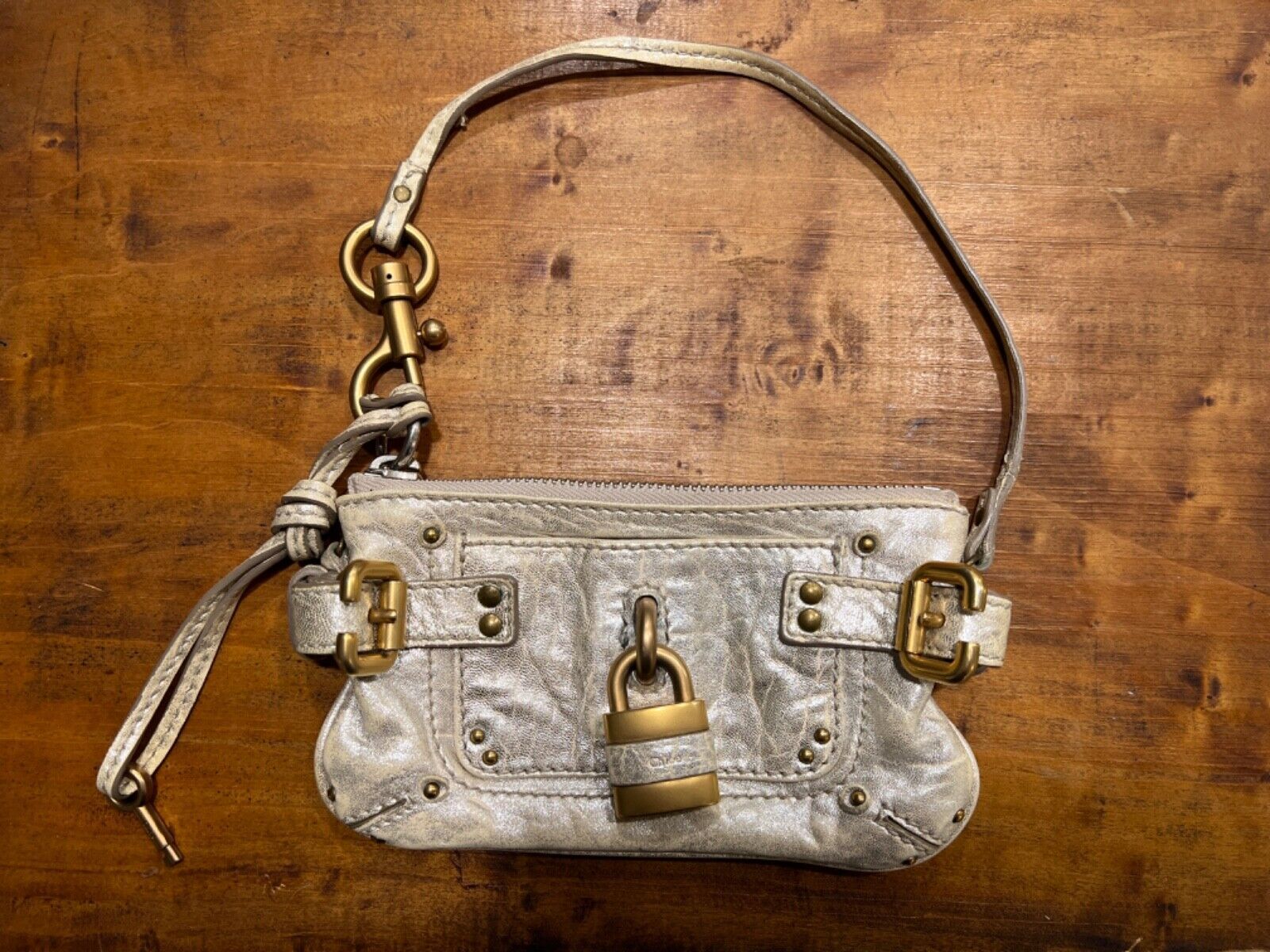 Chloe Paddington silver gold metallic leather clutch wallet | eBay AU