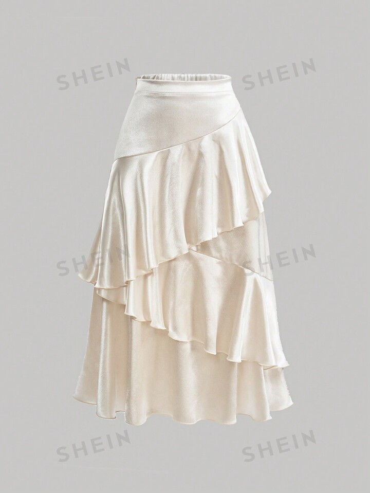 SHEIN MOD Ruffle Trim Satin Skirt | SHEIN