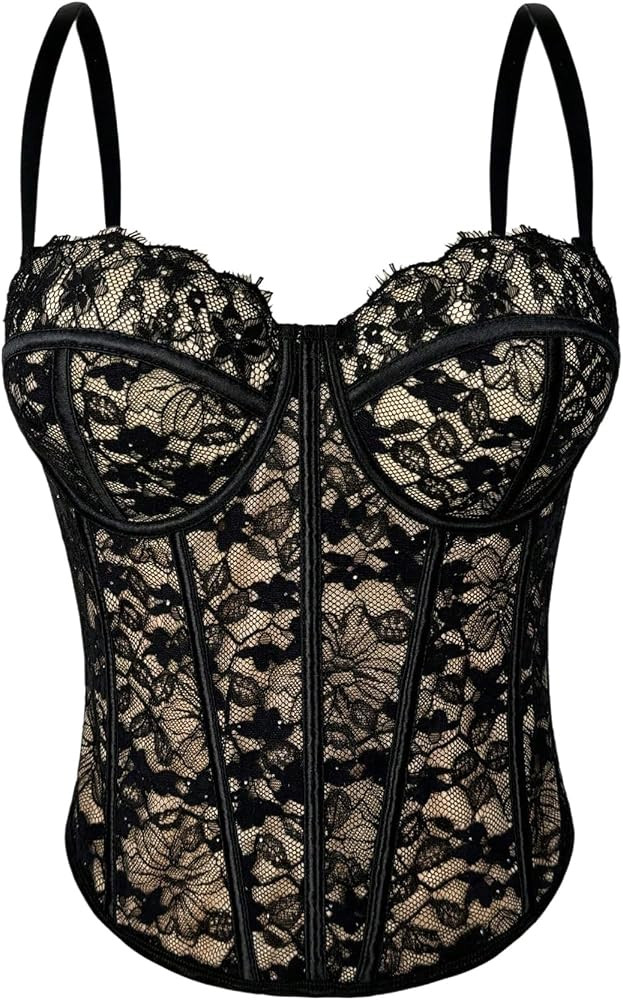 Verdusa Women's Floral Lace Crop Bustier Corset Tops Renaissance Going Out Tops Y2K Rave Outfits | Amazon (US)