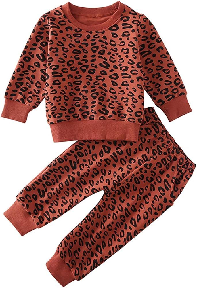 Toddler Baby Girls Leopard Print Clothes Set Long Sleeve T-Shirt Tops and Pants 2pcs Outfits | Amazon (US)