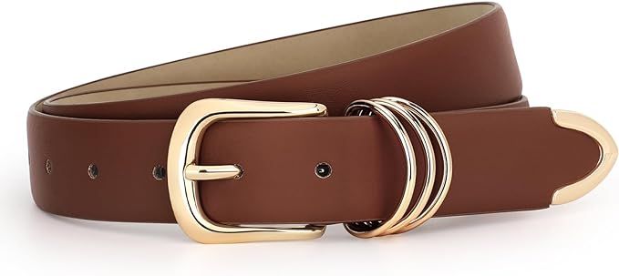 JASGOOD Women Leather Belt Gold Buckle Ladies Elegant Faux Leather Waist Belt for Jeans Pants | Amazon (US)