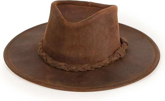 Minnetonka Outback Hat-Flat Brimmed Cowboy Hat for Men and Women Made with Distressed Leather, Hi... | Amazon (US)