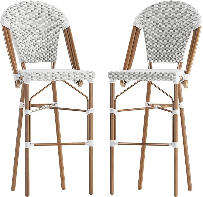 Taylor & Logan Neave Indoor/Outdoor Stackable French Bistro Bar Stools in White/Gray PE Rattan wi... | Amazon (US)