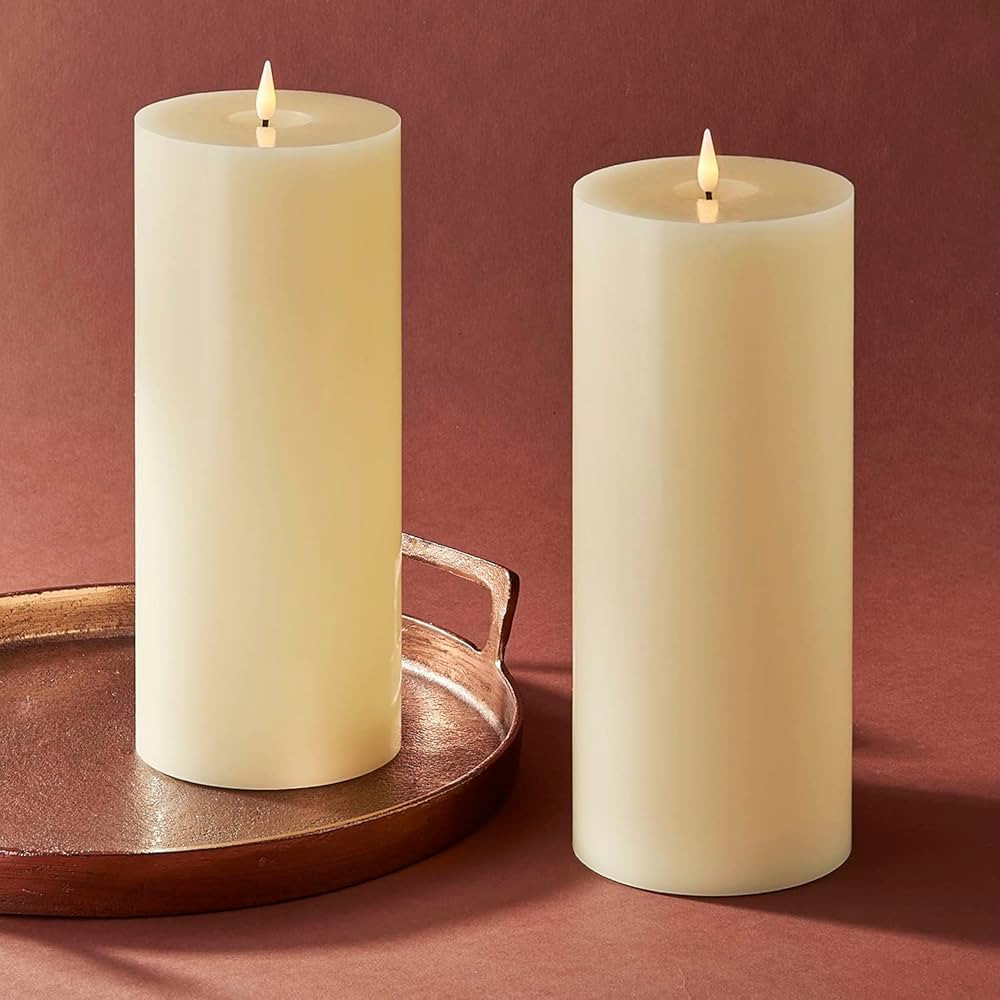LampLust 4x10 Flameless Pillar Candles - Battery Operated, Real Wax, 3D Flickering Flame with Wic... | Amazon (US)