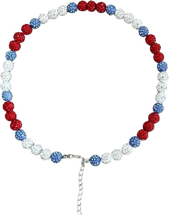 Independence Day Necklace Red Blue White Patriotic Necklace Rhinestone Clay Beaded Necklace Baseb... | Amazon (US)