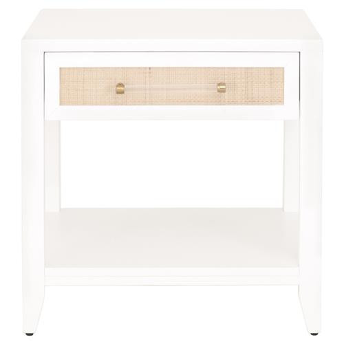 Open Box Steven Coastal Beach Natural Rattan White Frame Side Table | Kathy Kuo Home