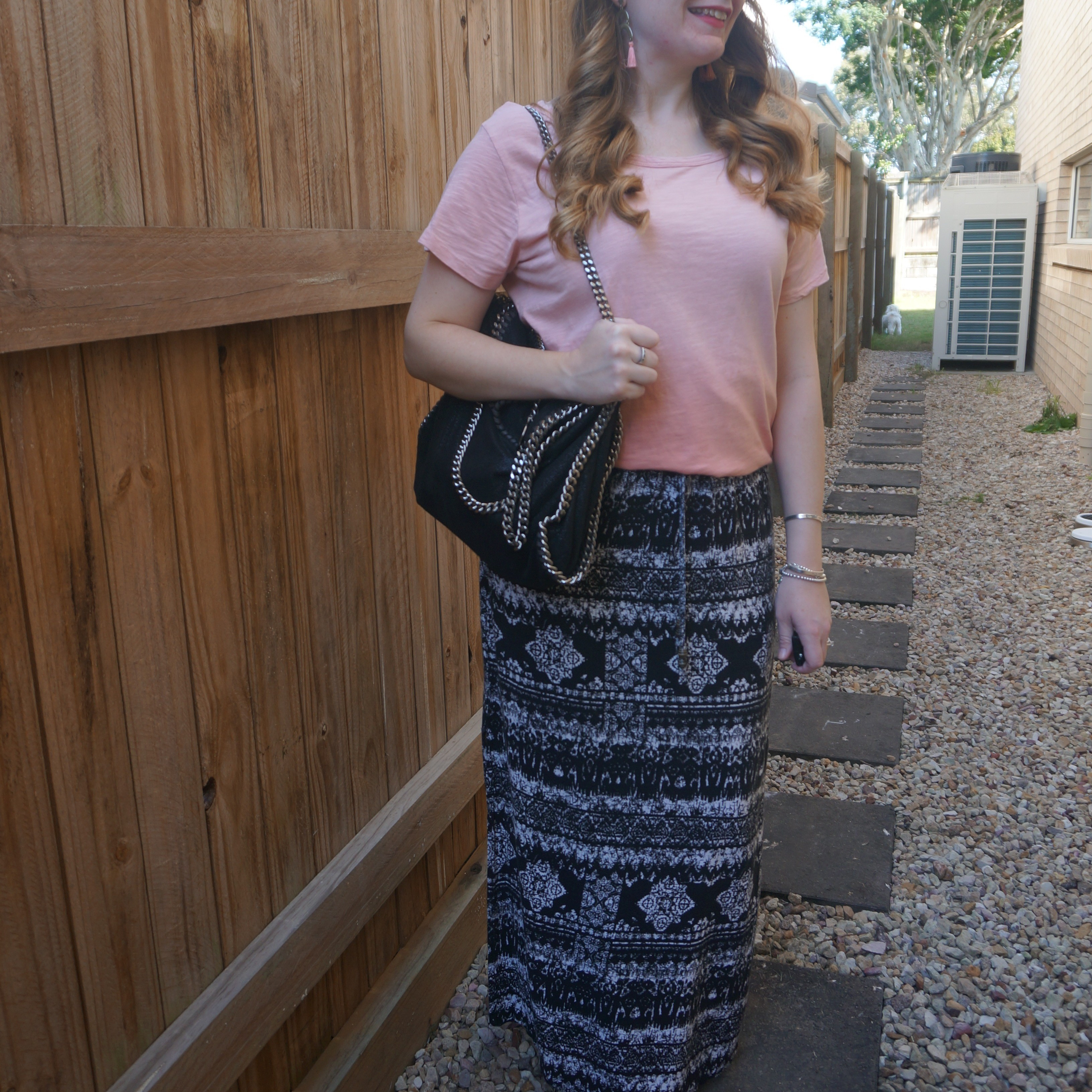 Ombre pink tee with my thrifted black and white printed maxi skirt and Stella McCartney falabella bag 💕

#LTKaustralia #LTKspring #LTKbag