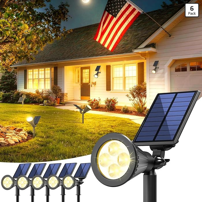6 Pack Solar Lights Outdoor Waterproof IP65,Warm White Light,2 Lighting Modes,Solar Powered Spotl... | Amazon (US)