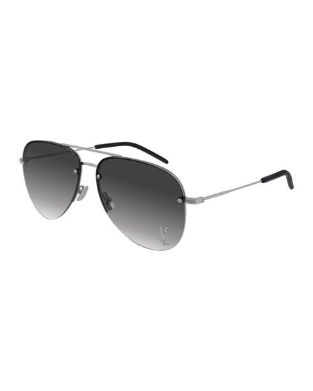 Saint Laurent YSL Semi-Rimless Metal Aviator Sunglasses | Neiman Marcus