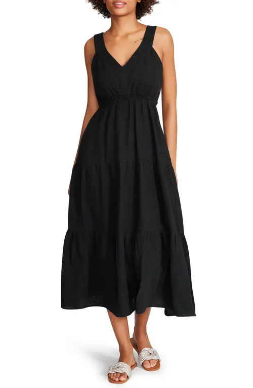 Steve Madden Amira Tiered Cotton Midi Dress in Black at Nordstrom, Size X-Small | Nordstrom
