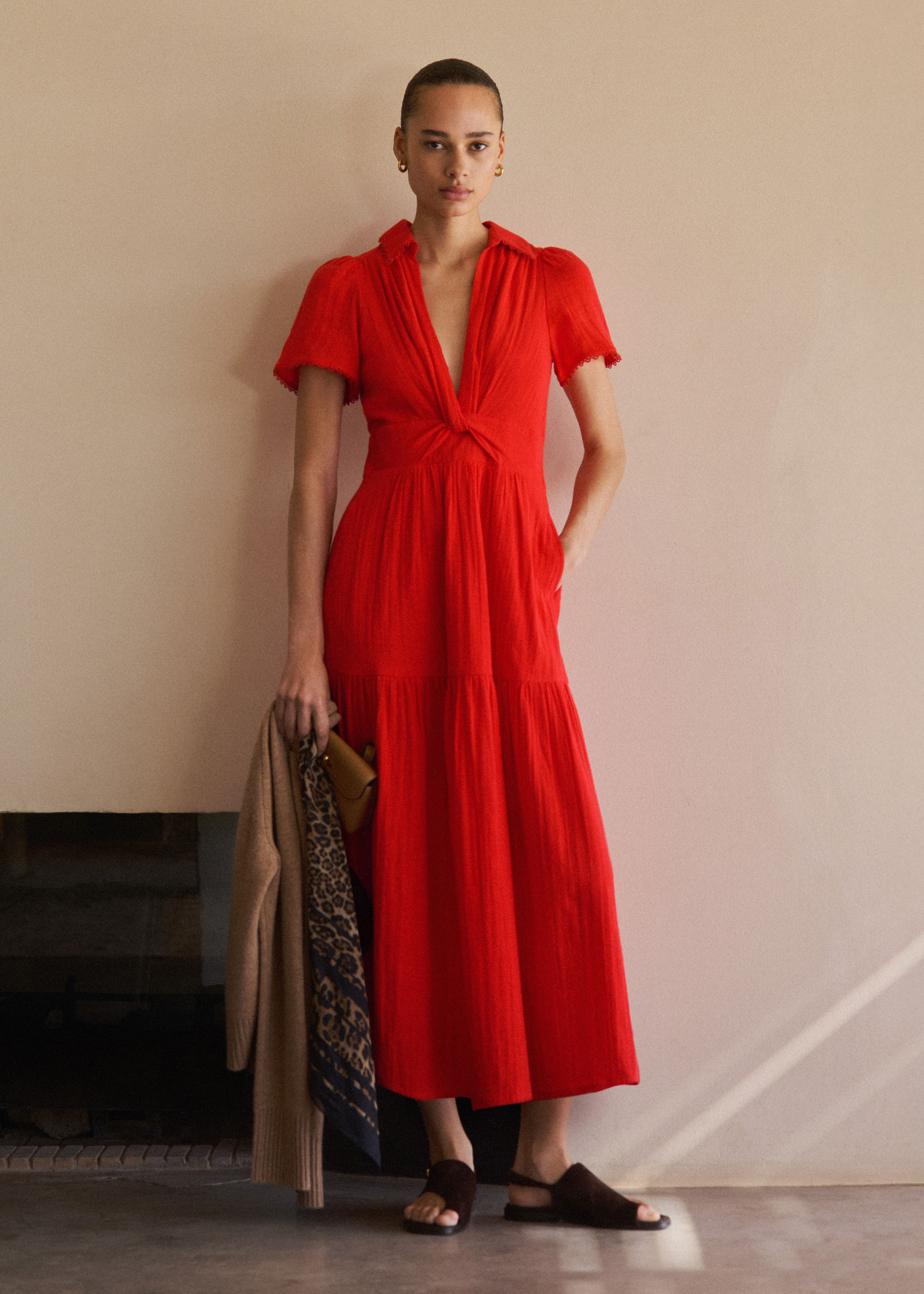 Women's Red Cheesecloth Twist Detail Fit + Flare Maxi Dress | ME+EM | ME+EM US