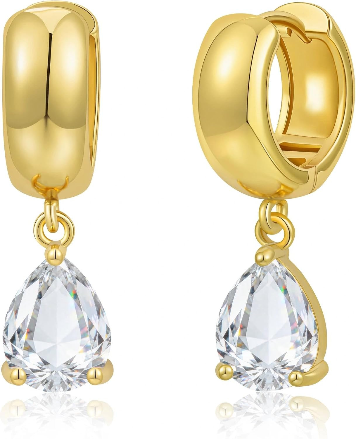 Chunky Gold Huggie Cz Dangle Earrings for Women | Amazon (US)