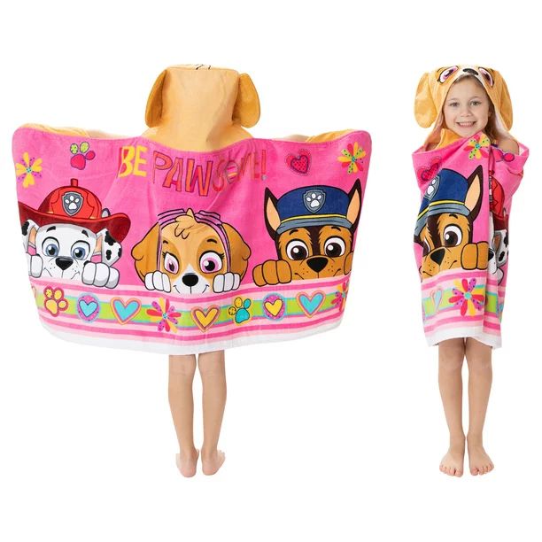 PAW Patrol Kids Bath and Beach Hooded Towel Wrap, 100% Cotton, Pink | Walmart (US)