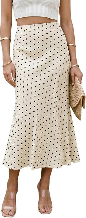 Womens Midi Skirt Y2k Satin Flowy Elastic High Waisted A Line Long Skirts Trendy Clothes | Amazon (US)