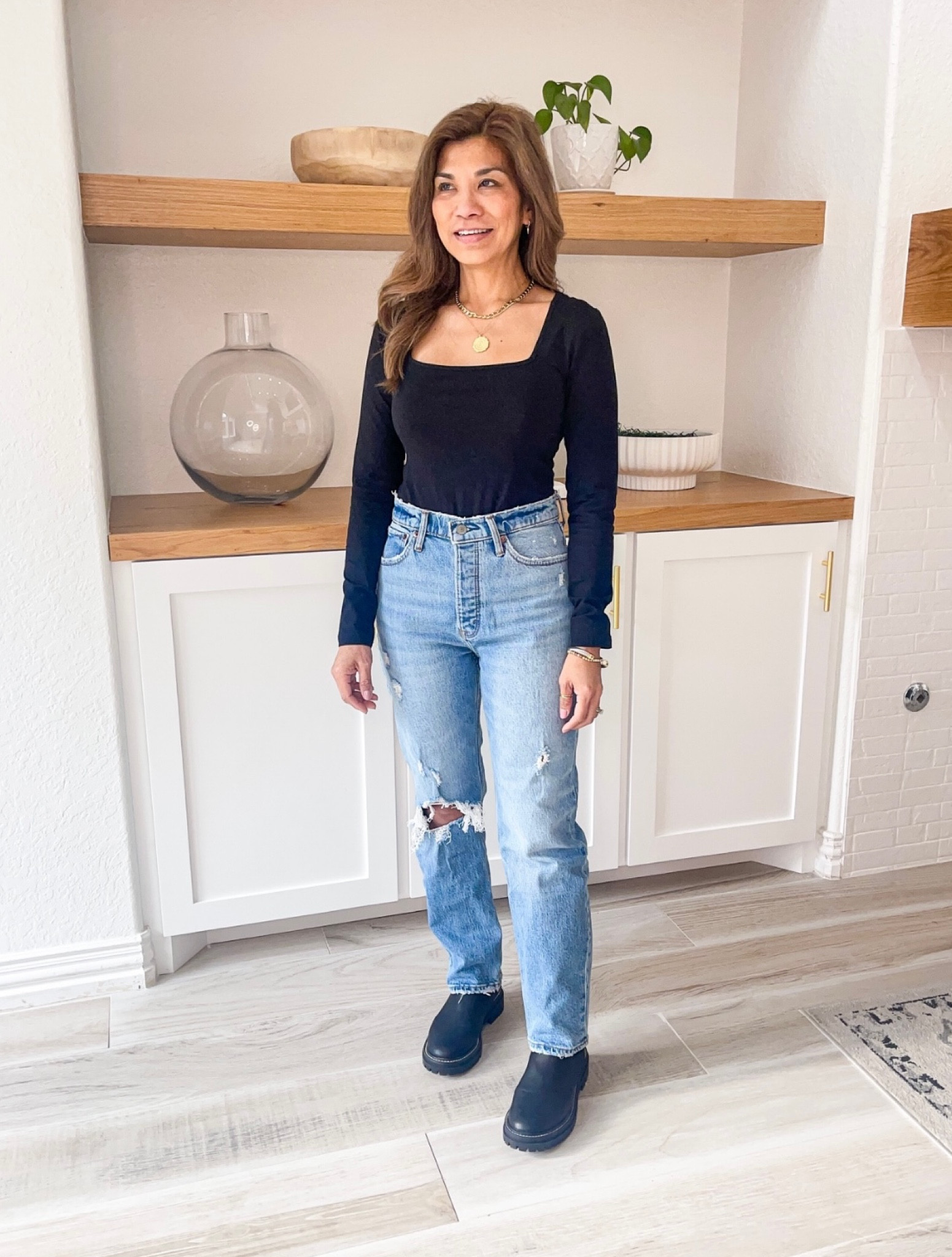 Jeans in Light Destroy: fits tts shirt length 
Bodysuit in small tts
Shoes tts


#LTKsalealert #LTKSale #LTKFind