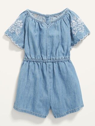 Embroidered Chambray Flutter-Sleeve Romper for Toddler Girls | Old Navy (US)