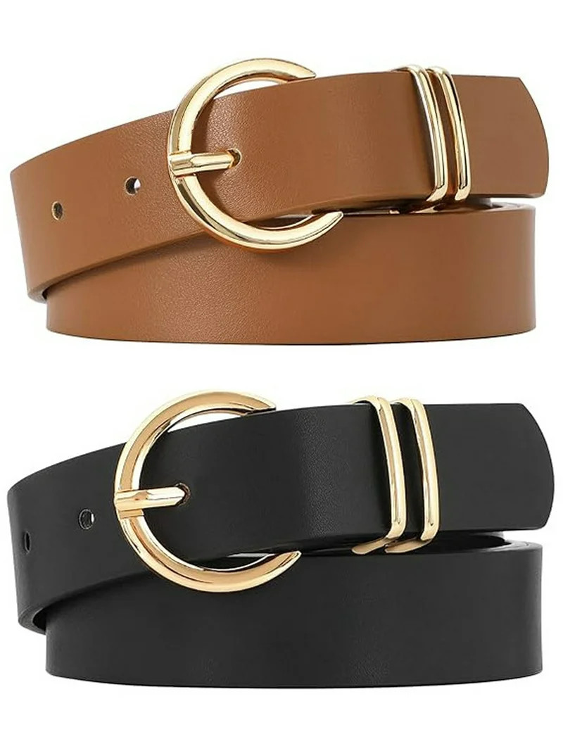 SENDEFN 2 Pack Women Leather Belts with Pin Buckle Waist Belt for Jeans Pants Dresses | Walmart (US)