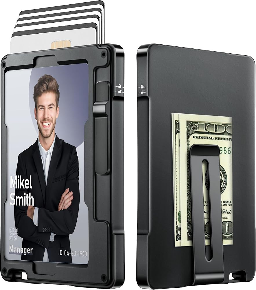 umoven Minimalist Wallet for Men, Slim Aluminum Metal Money Clip Card Holder, Pop-Up Card Case, R... | Amazon (US)