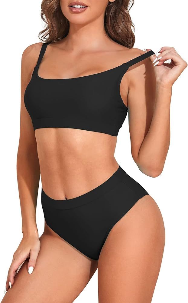 Zando Women High Waisted Bikini Set Cute Bikinis for Teen Girl Sports Color Block Swimsuit 2 Piec... | Amazon (US)