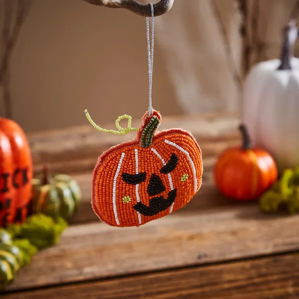 Beaded Pumpkin Hanging Decoration | Dunelm