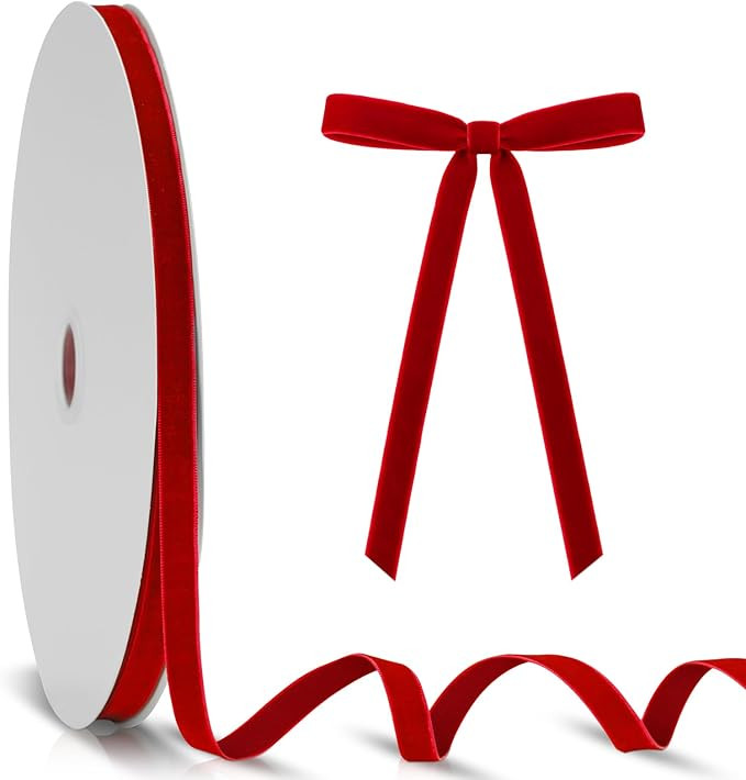 KINGLAKE Vintage Red Velvet Ribbon - 3/8 Inch x 25 Yards Red Velvet Ribbon for Christmas Tree, Gi... | Amazon (US)