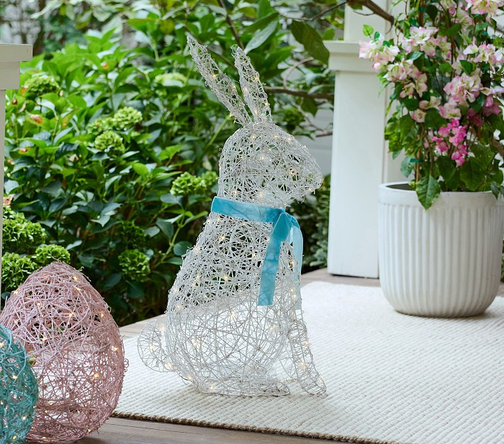 Lit Rattan Easter Bunny Outdoor Decor | Pottery Barn Kids