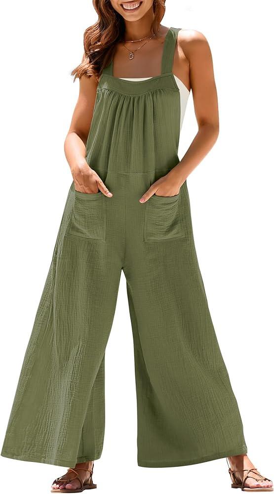 Womens Overalls Wide Leg Jumpsuits Loose Casual Rompers Sleeveless Adjustable Straps with Pockets... | Amazon (US)