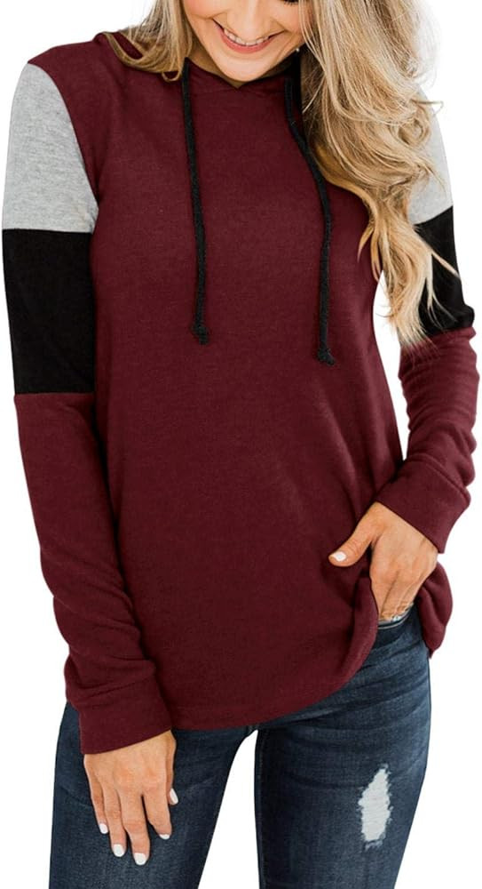 PINKMSTYLE Womens Color Block Hoodie Sweatshirts Tunic Pullover Tops Long Sleeve Drawstring Shirt... | Amazon (US)