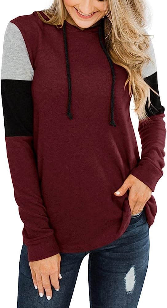PINKMSTYLE Womens Color Block Hoodie Sweatshirts Tunic Pullover Tops Long Sleeve Drawstring Shirt... | Amazon (US)
