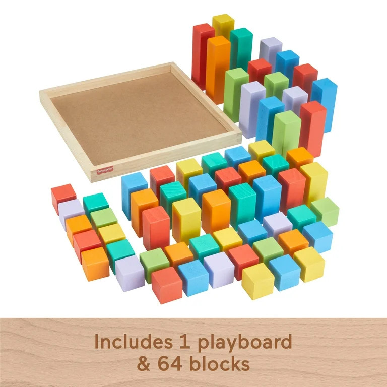 Fisher-Price Wooden Rainbow Stacking Building Blocks, Creative Play for Toddlers, 65 Wood Pieces | Walmart (US)