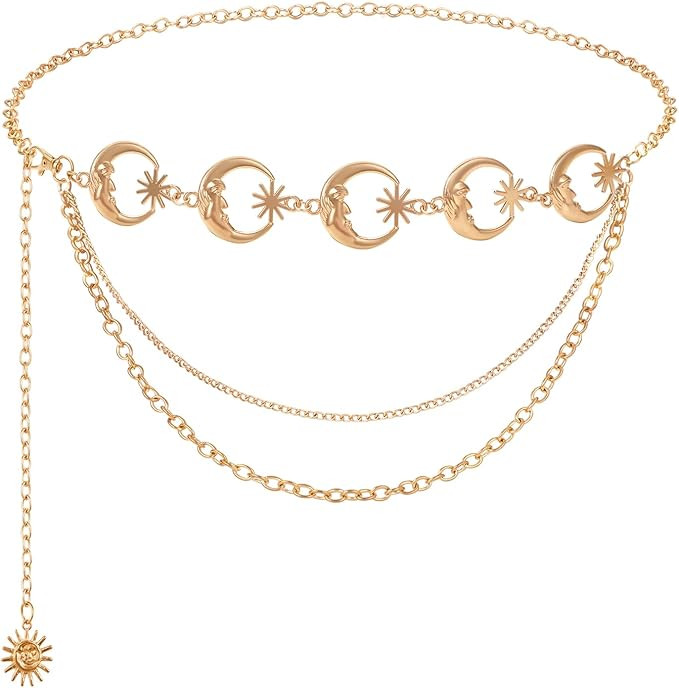 FIORETTO Chain Belt for Women Metal Waist Chain Fashion Multilayer Chain Belts for Dress | Amazon (US)
