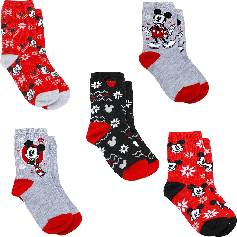Disney Boy's 5 Pack Mickey Mouse Crew Socks, Holiday Red, Small | Amazon (US)
