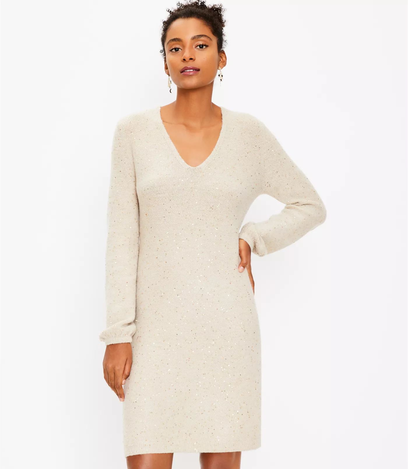 Sequin V-Neck Sweater Dress | LOFT | LOFT