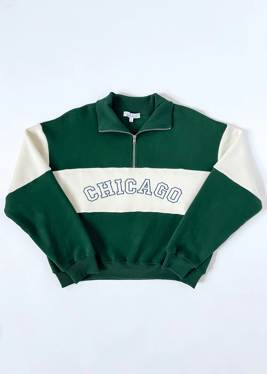 Chicago Color Blocked Quarter Zip Sweatshirt - Hunter Green | Alice & Wonder