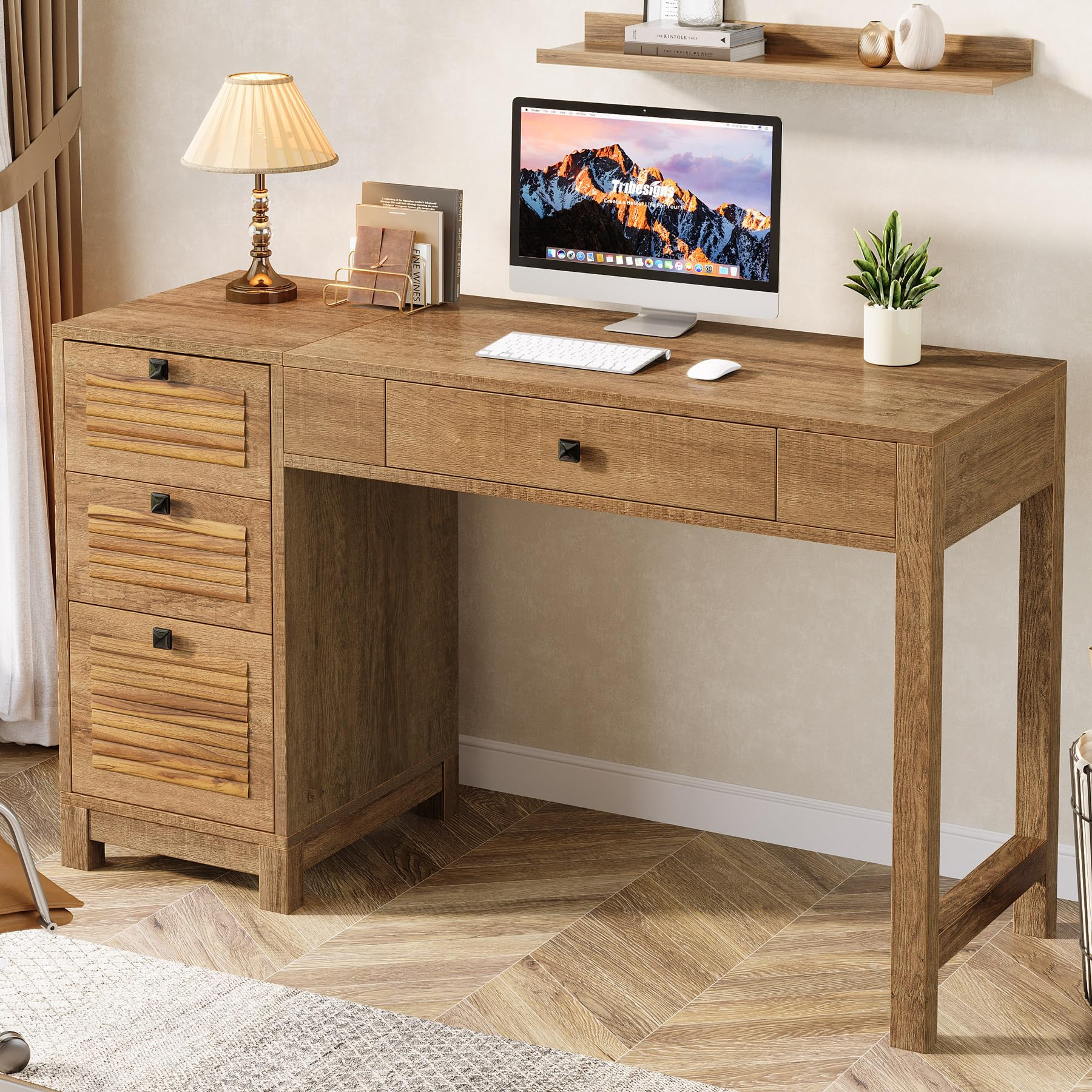 Tribesigns Farmhouse Wood Desk with 4 Drawers, 55.11-Inch Home Office Desk with File Storage Draw... | Amazon (US)