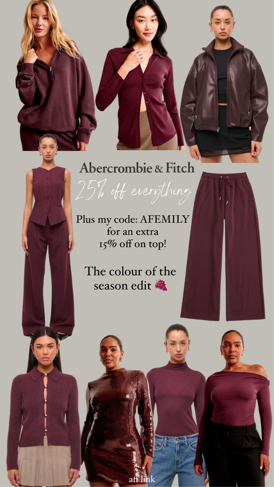 Burgundy/wine edit 🍇 the colour of the season! 25% off Abercrombie and an extra 15% off on top using my code: AFEMILY




#LTKCyberWeek #LTKautumn #LTKwinter