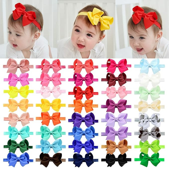 40pcs Baby Girls Grosgrain Ribbon Hair Bows Headbands 4.5" Elastic Hair Band Hair Accessories for... | Amazon (US)